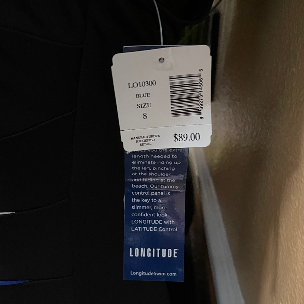 NWT Longitude Black and Blue Striped swimsuit - Picture 2 of 5